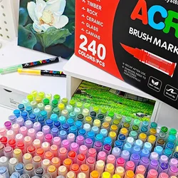 GuangNa 120/168/240 Colors Acrylic Markers Dual Brush Pens Fabric Rock Painting Pen Stone Ceramic Glass Canvas Wood Art Markers