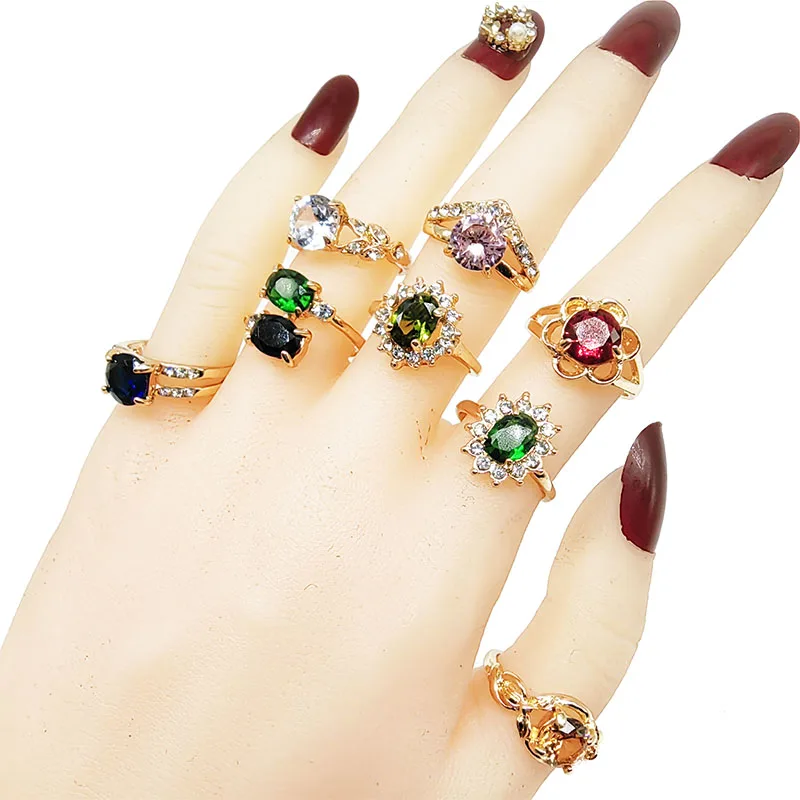 20pcs/Lot Jewelry Factory Wholesale New Big Zircon Rhinestone Finger Rings For Women Mix Style Wedding Decorate Girl Party Gifts