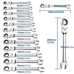 Flexible Pivoting Head Ratchet Wrench Spanner Garage Metric Hand Tool For Auto and Home Repair 1pcs