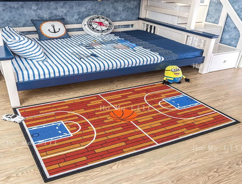 NBA Series Flannel Floor Rugs Rust Basketball Team Logo Map Carpet Non Slip For Boys Girls Kids Bedroom Home Decoration