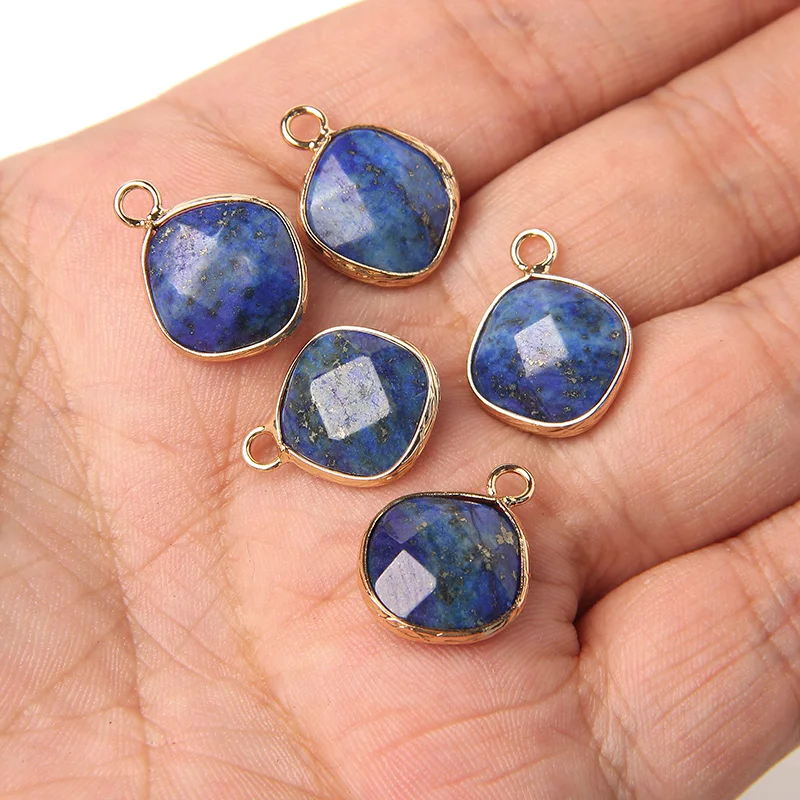 Natural 15x15mm Rhombic Stone Pendant Square Flat Gems Pendant Sodalite Howlite Crystals Charm Beads for Jewelry Making Necklace