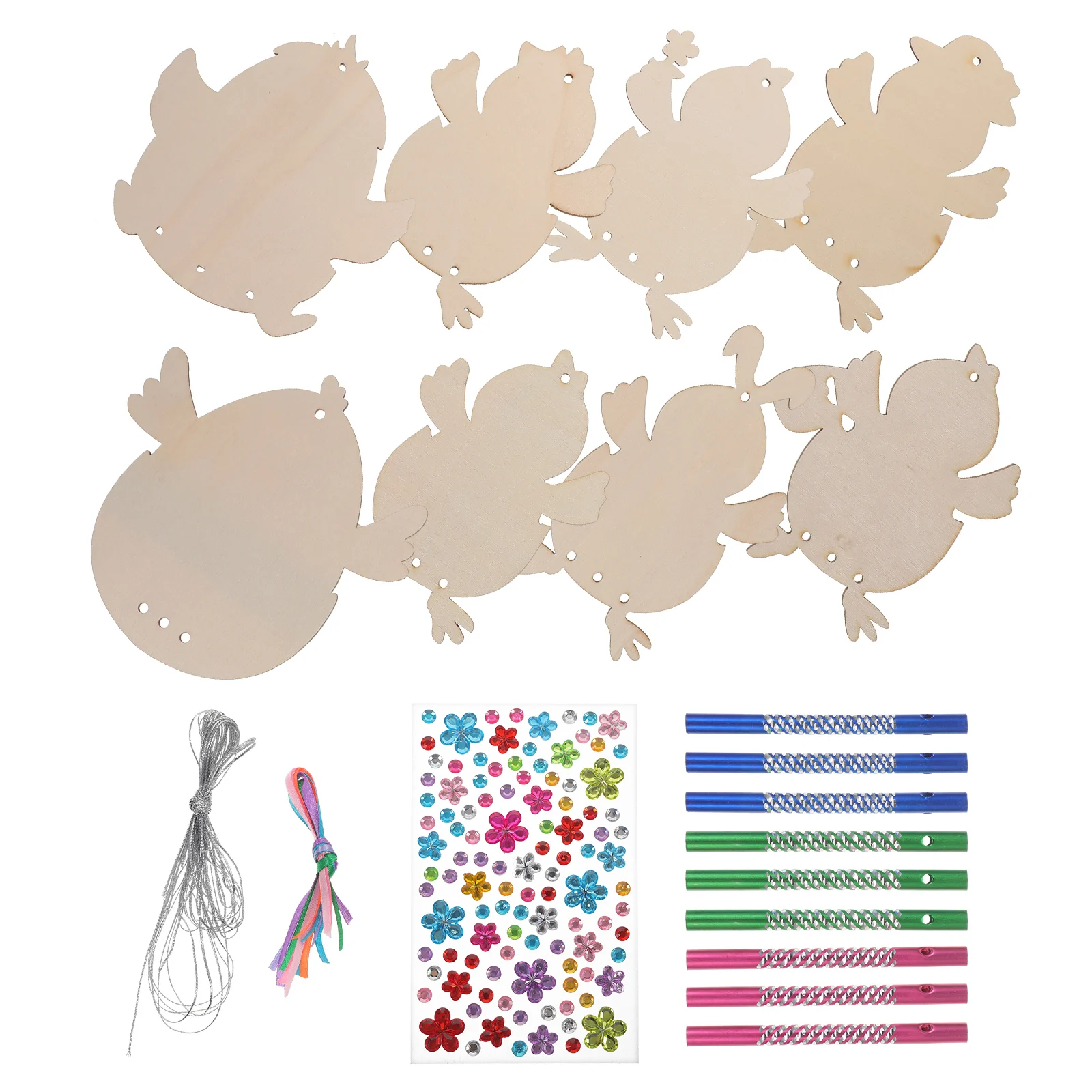 

Wooden Chicken Wind Chime DIY Kit Unfinished Wood Pieces 24 Bell Rods Hanging Ornament Easter Gift Kids Toys Handmade Craft