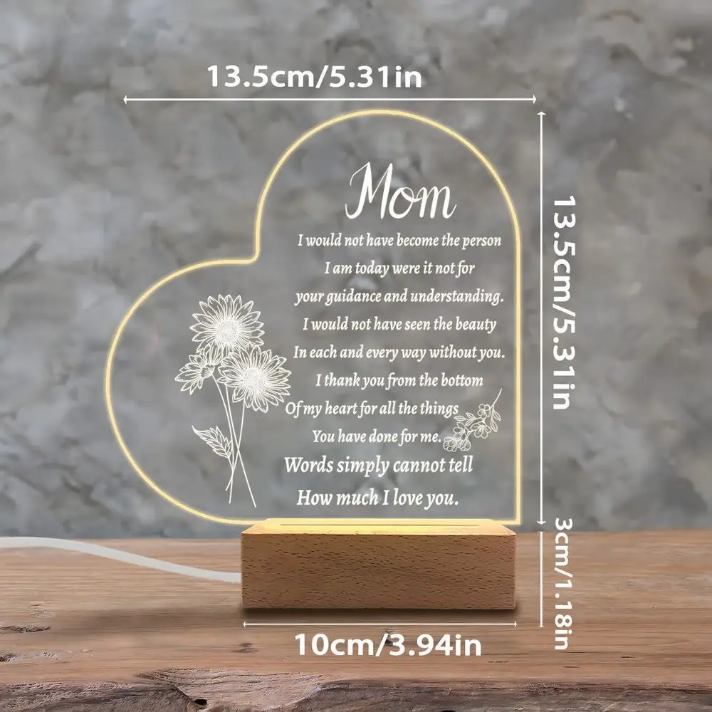 1 قطعة ملحقات التصوير الفوتوغرافي المضيئة من الأكريليك ، قاعدة USB ، هدية للأم ، تماثيل تذكارية على طراز الحب #2