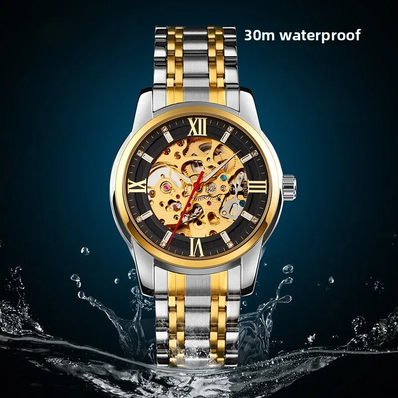 

Student Mechanical Watch for Men, Skeleton Design with Luminous Hands & 50m Waterproof, Durable Daily Wear Watch