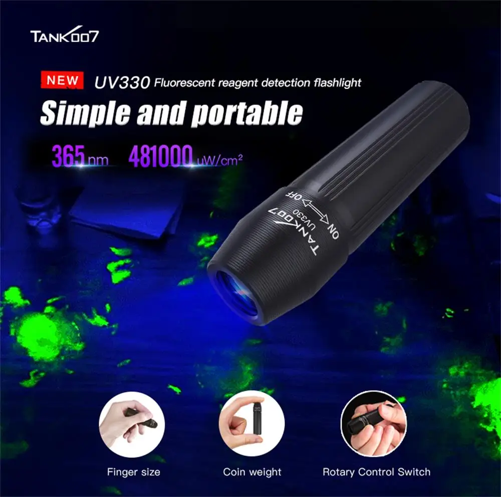 Tank007 LED UV Flashlight 365nm Portable Mini Ultraviolet Torch Waterproof Violet Light Pet Urine Scorpion Detector