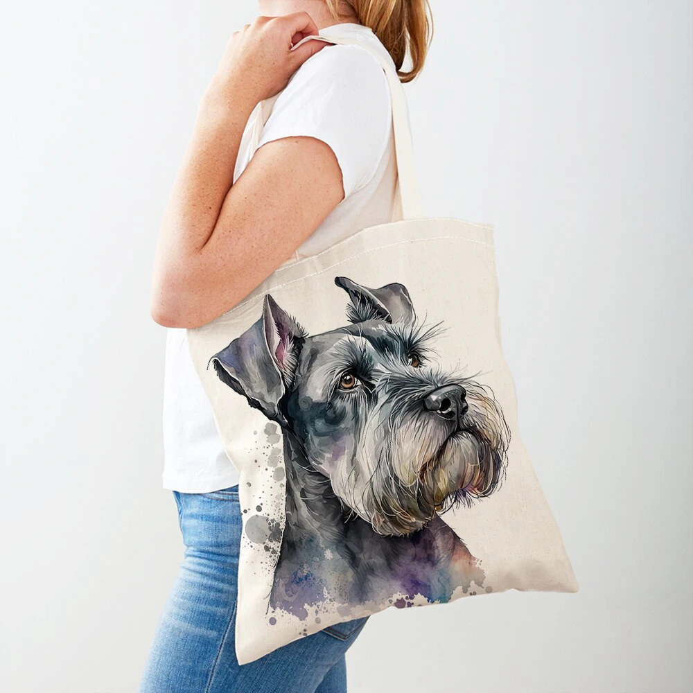 Borsa shopper da donna Schnauzer con doppia stampa Borsa da viaggio da donna casual Borse per la spesa pieghevoli per donna con animali Borsa per