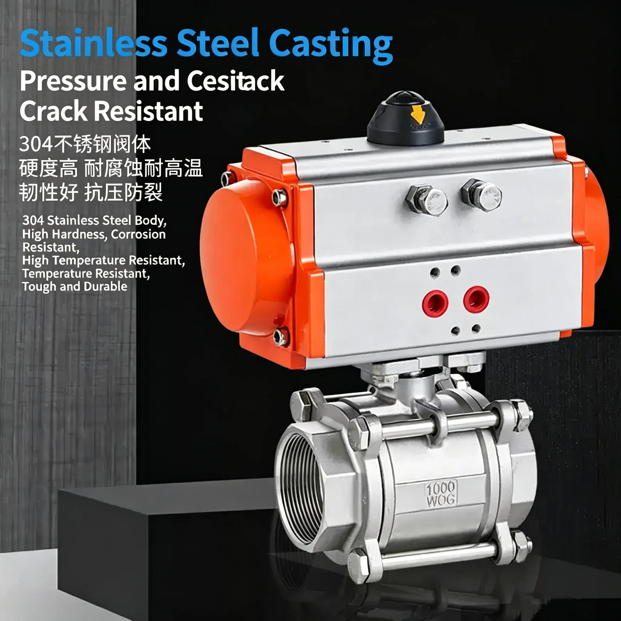 Pneumatic Stainless Steel 304 Threaded Ball Valve Q611F-16P Three-Piece Internal Thread Design for DN15 DN20 DN25 DN32 Sizes