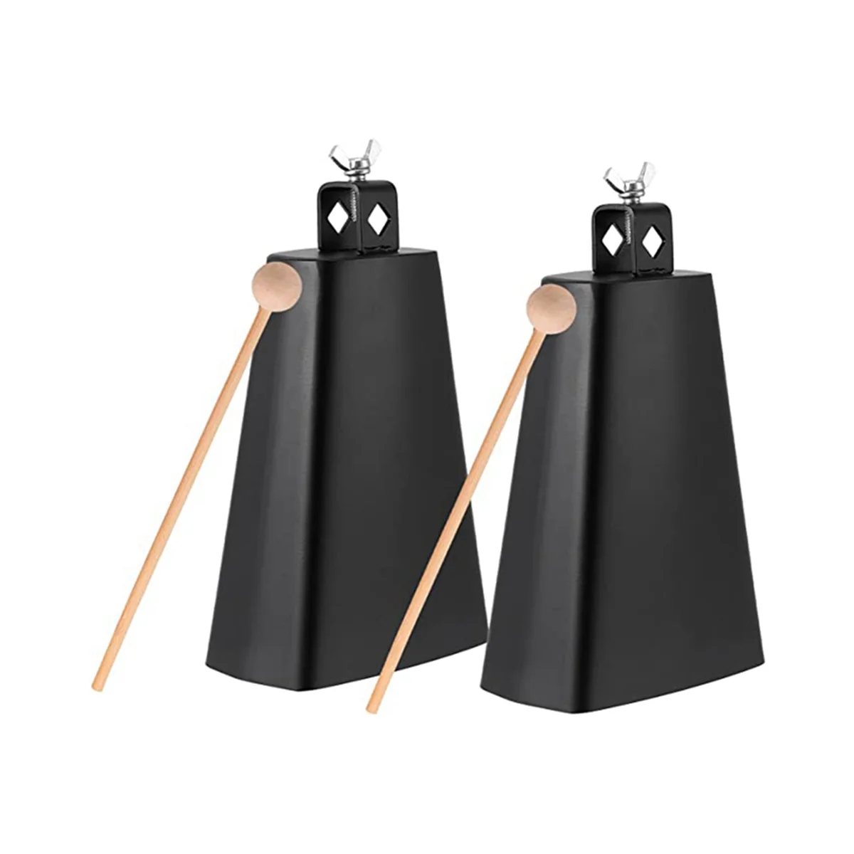 2 x 8 Inch, Manual Percussion Cowbell with Wooden Sticks for Drum Set, Sports, Home, Farm,