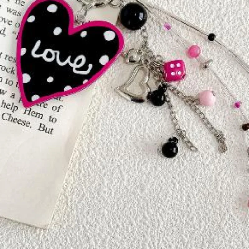 Heart Keychain Small Pendant Letter Beaded Star Decorated Bag Pendant Bag Charms  Kawaii Purse Chain Accessory