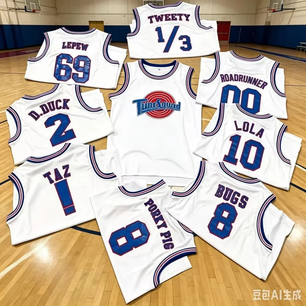 New Trillest Space Jam Bugs 1 Lola 10 Murray 22 TAZ D.Duck 2 White Tune Squad Basketball Jersey Men  Clothing Family Matching