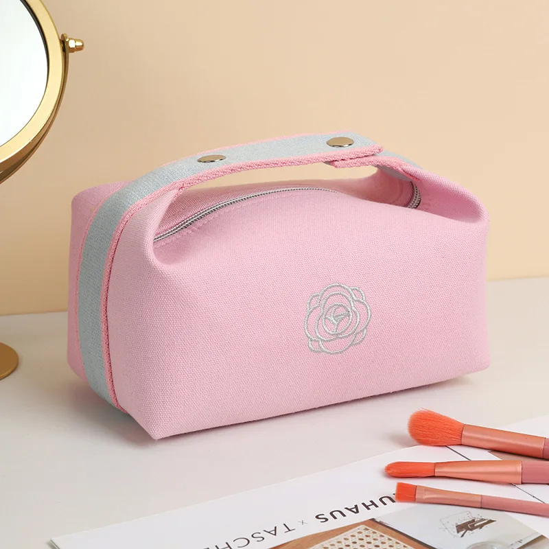 Damen-Kosmetiktasche aus Canvas, tragbare Make-up-Tasche, luxuriöse Blumen-Aufbewahrungstasche, Kosmetik-Organizer, unverzichtbare Reise-Toilettentasche – Detail 6