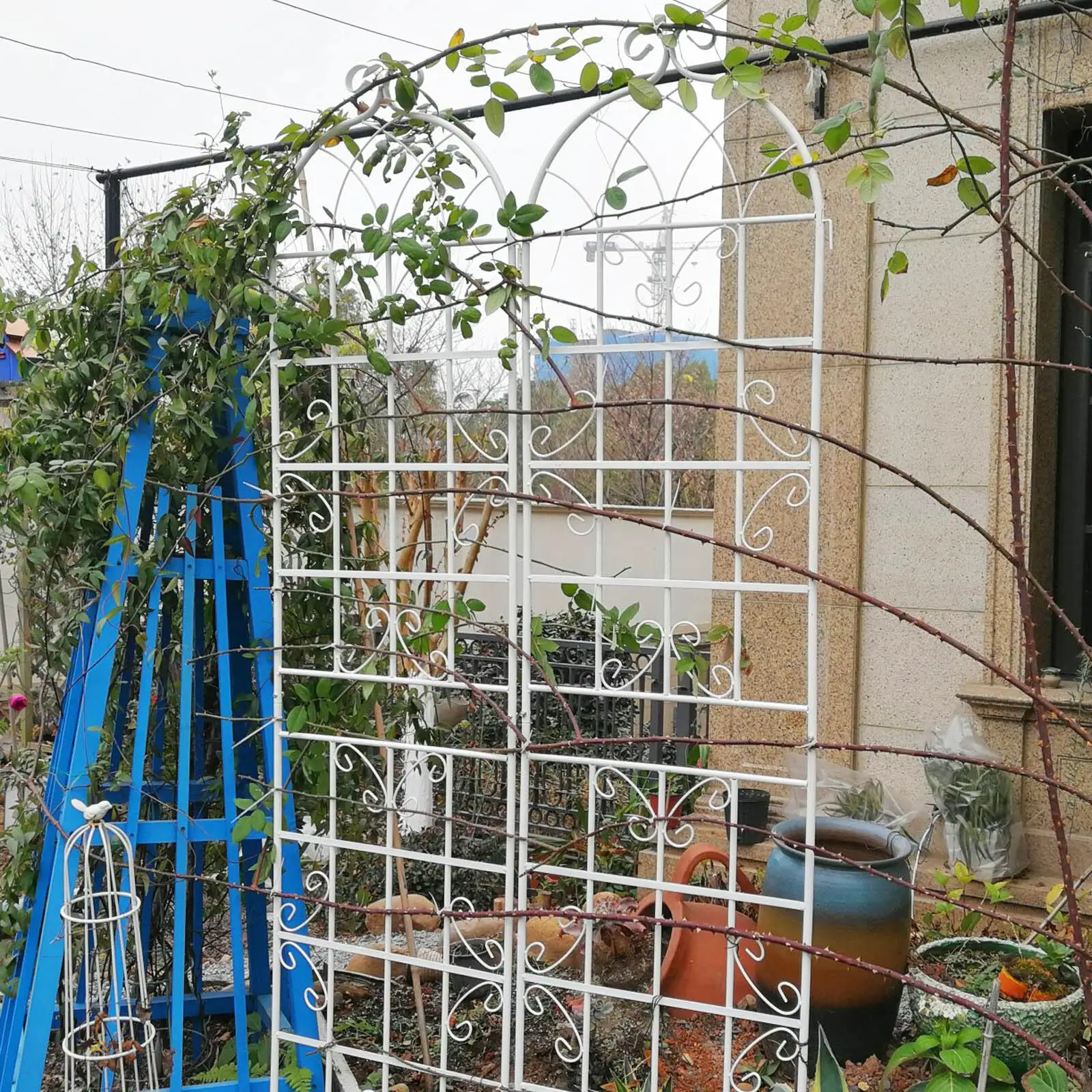 2 Pack 86.7 Metal Garden Trellis - Rustproof for climbing Plant Support, Outdoor Floral Decor, Cream White