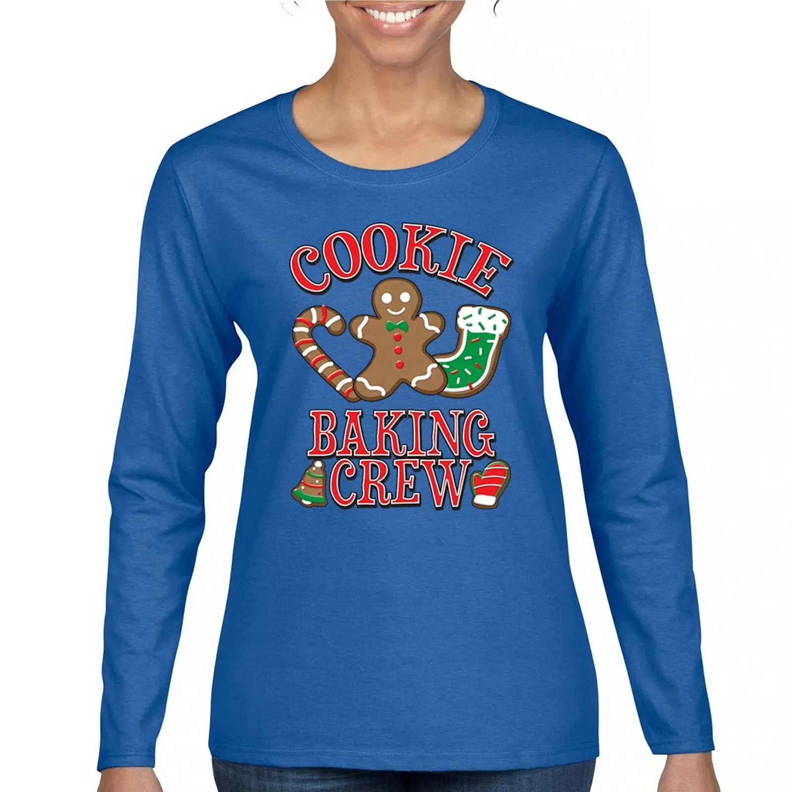 Cookie Baking Crew Women's Long Sleeve T-shirt Christmas Jolly Gingerbread Man