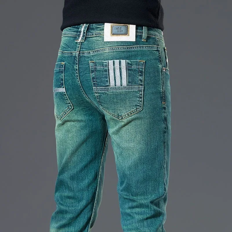 Spring and Autumn Fashion Solid Color Straight Leg Stretch Denim Trousers Men's Sports Comfortable Breathable High-Grade Jeans