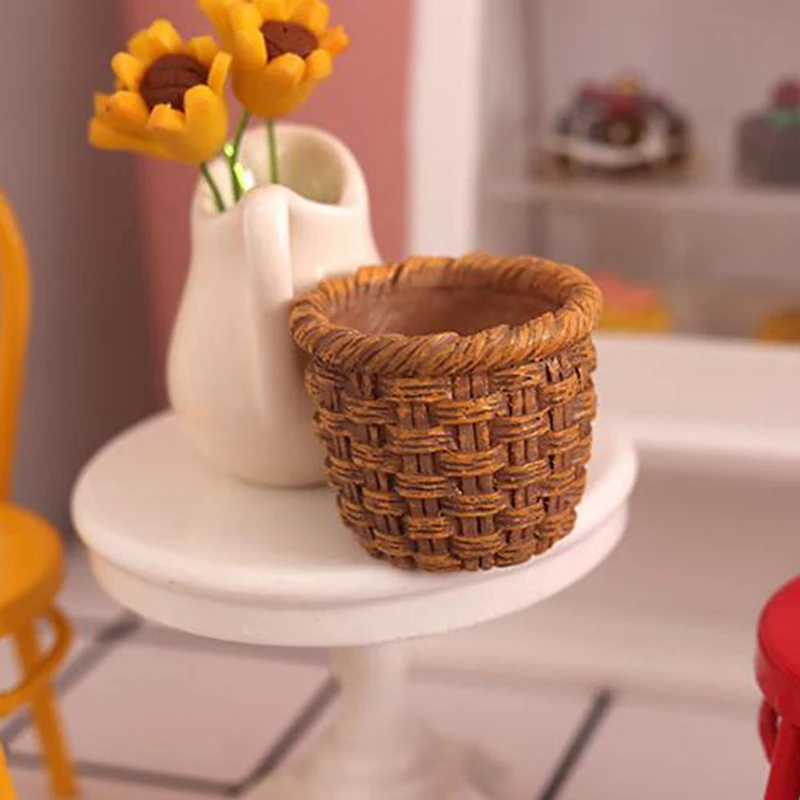 Cesta de resina en miniatura para casa de muñecas, accesorios de cocina, 1 unidad, 1:12