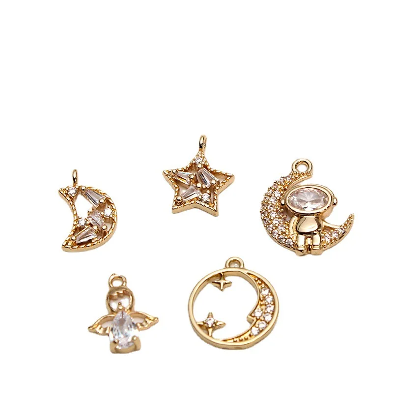 1pcs Copper Inlaid Zircon Starry Sky Moon Star Angel Jewelry Accessories Pendant Diy Bracelet Earrings Necklace Material Charms