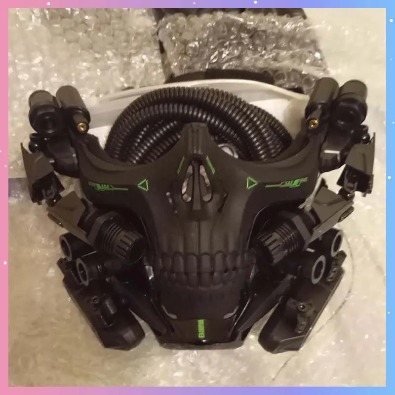 

Cyber Punk Skeleton Mask Costumes Half face Black Tactics Mask With Lighting Halloween Party Carnival Shooting Game Props Gift