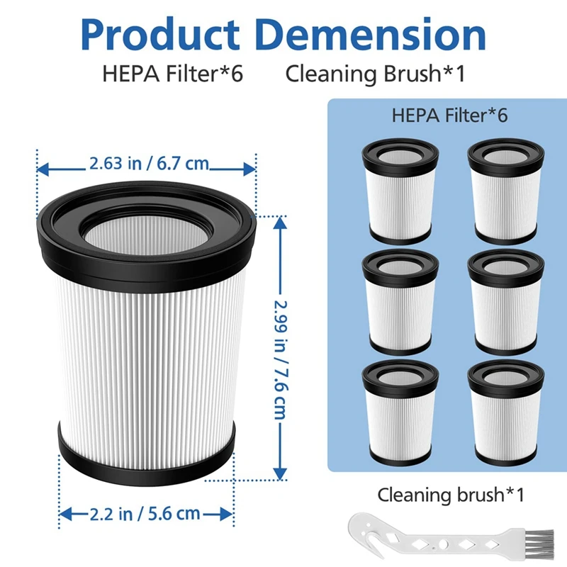 ตัวกรอง HEPA 6แพ็คใช้ได้กับ FSV001 fabuletta เครื่องดูดฝุ่นแบบแท่งไร้สาย A300 FSV101 G160 Girnoor และ G165 afoddon