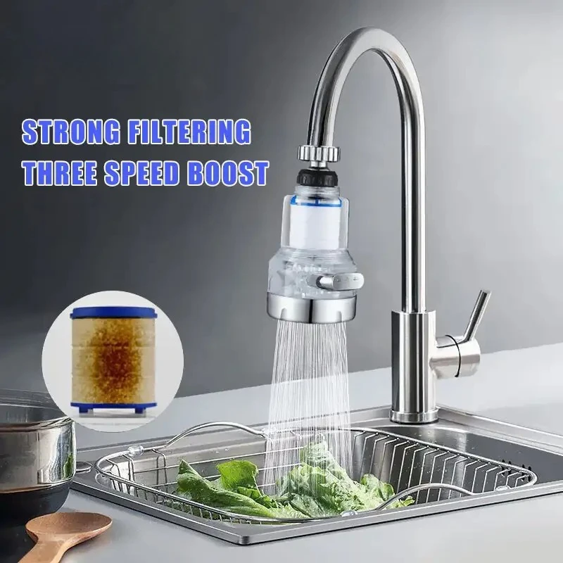 

Фильтр для кухонного смесителя 360° ° Бытовой очиститель воды, третья передача, универсальная насадка для душа с защитой от брызг, водопроводный хлопковый фильтр из полипропилена