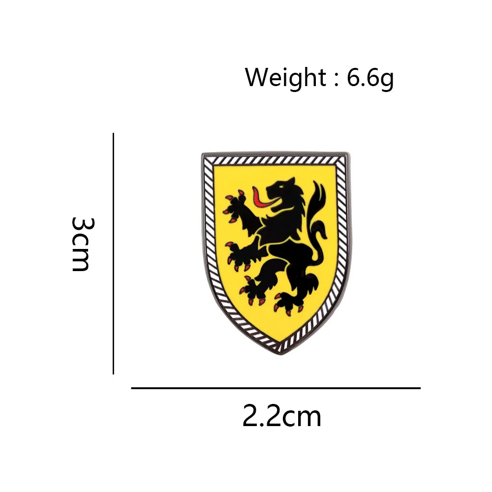 Flämischer Löwe Emaille-Pin Flandern Belgien Wappen-Brosche Deutscher Schwarzer Löwe auf Gelbem Schild Metall-Abzeichen Heraldischer Schmuck Geschenk – Detail 2