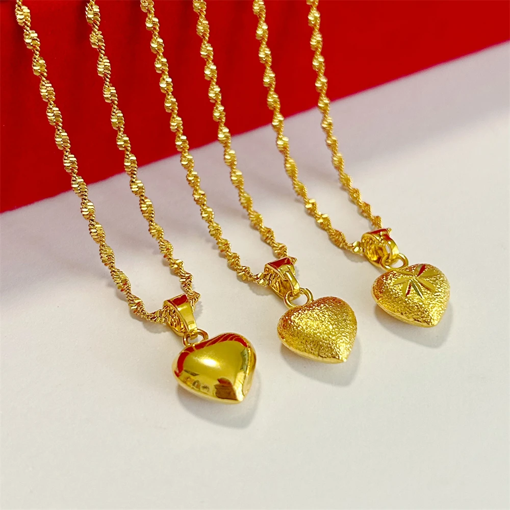 Women\'s Charm Necklaces 24k Yellow Gold Plated Heart Pendant Necklace Choker Collar Femme Trendy Jewelry Accessories Bijoux