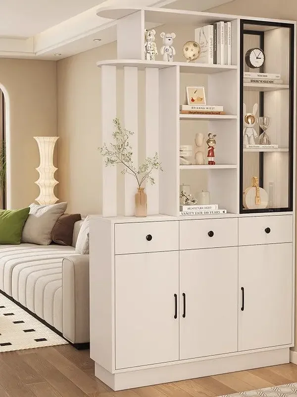 The entrance cabinet is opposite the door, double-sided glass partition screen, foyer cabinet, solid wood shoe cabinet, living r