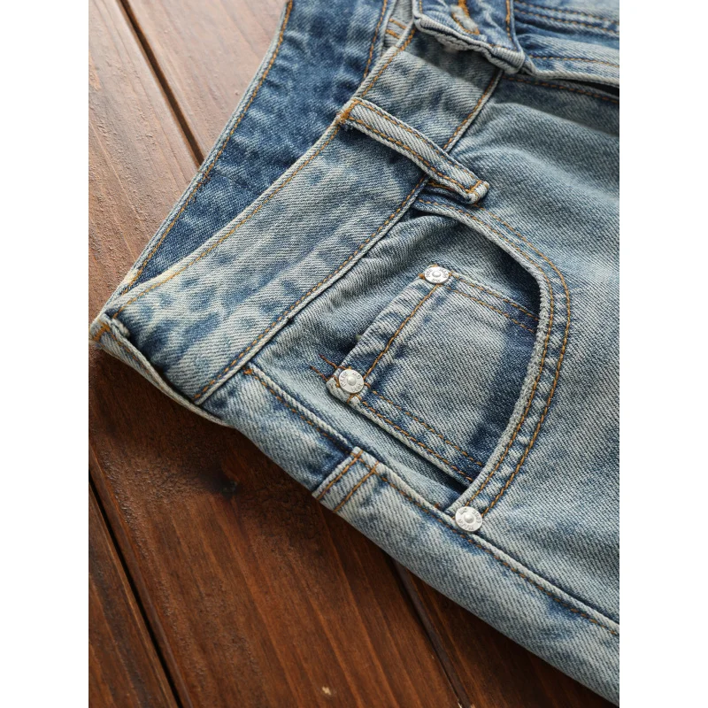 

2025 new perforated jeans men's trendy versatile American casual classic straight tapered long pants