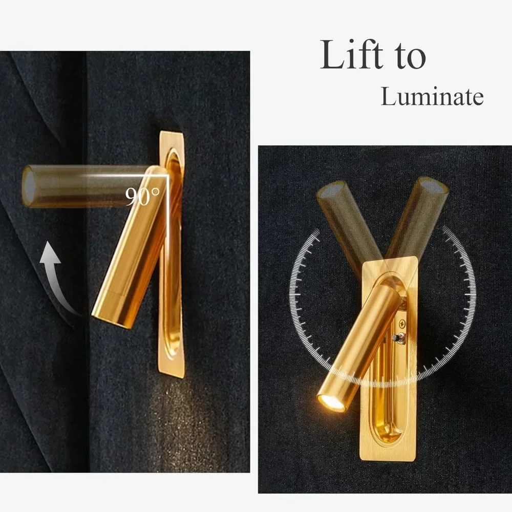 Rangka Tempat Tidur Mewah dengan Lampu LED Emas Bawaan dan Meja Malam, Tempat Tidur Platform dengan Headboard Berlapis Besar untuk Kamar Tidur