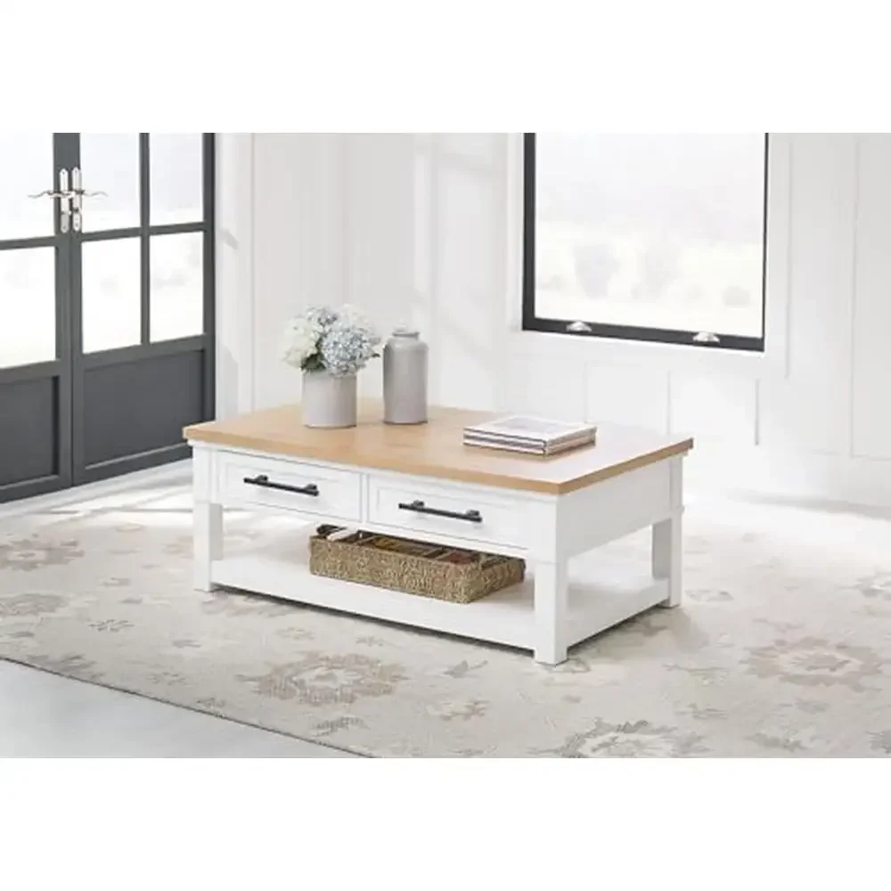 Casual Style White & Light Brown Coffee Table with Storage Drawers 48