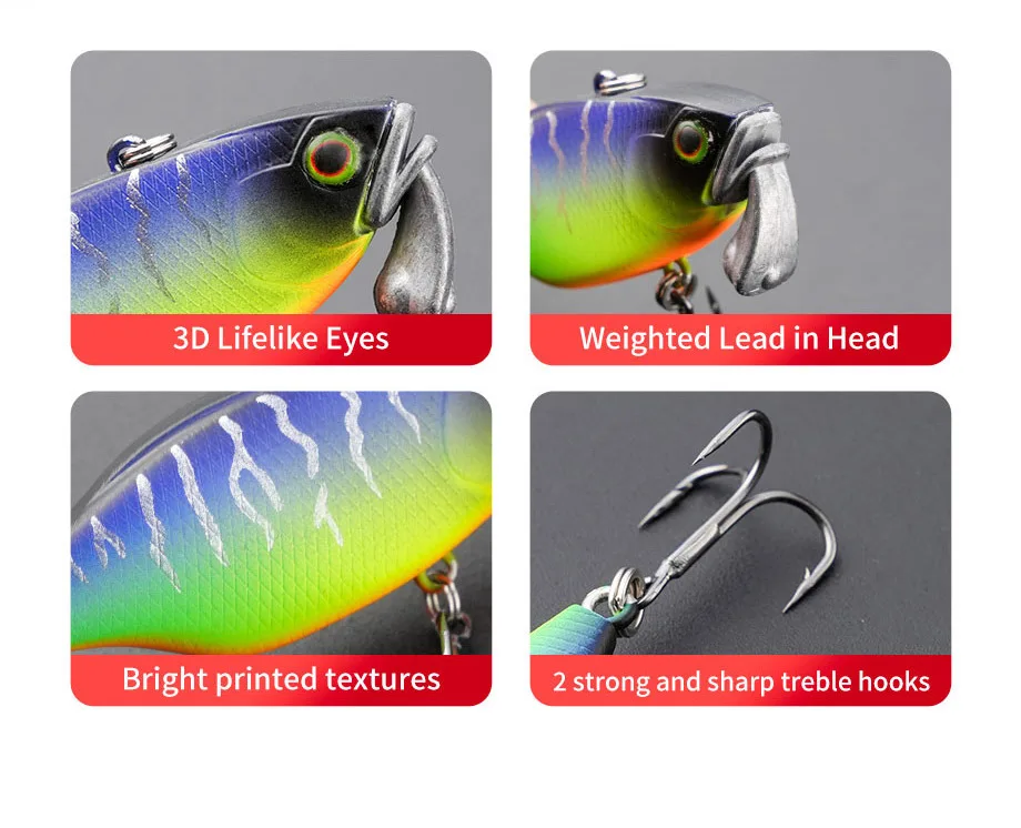 Sinkender VIB Fischköder 60mm 18g Jigkopf Vibrationsköder Weitwurf-Wobbler Schwimmköder Angelköder für Forelle Hecht Hundehaifisch – Detail 7