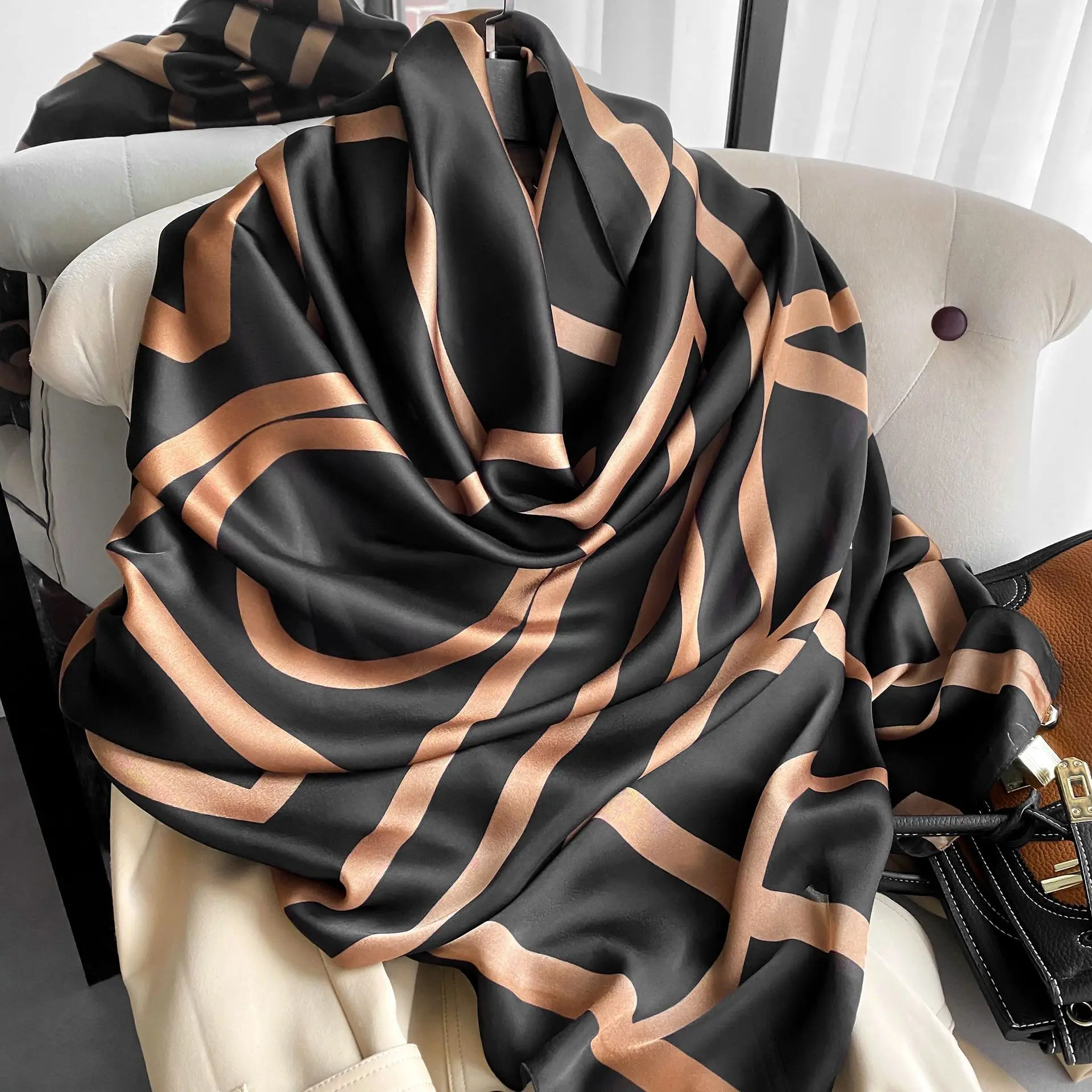 180X90cm Luxury Scarves Simple Stars Design Satin Square Scarf Outdoor Shawl Silk Turban Beach Wrap Fashion Women Scarves 2025