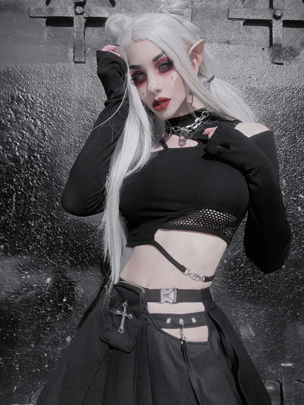 Czarny kostium promocyjny w stylu Aby asymetryczny gorąca dziewczyna najlepszych kobiecych ubrania typu Cosplay do ról Saibo Punk gothwomens