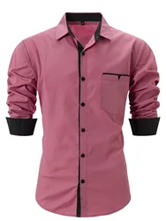 Cardigã de lapela de manga comprida masculino, camisa monocromática, tops casuais de negócios, decoração de bolso, tendência da moda, cidade, negócio