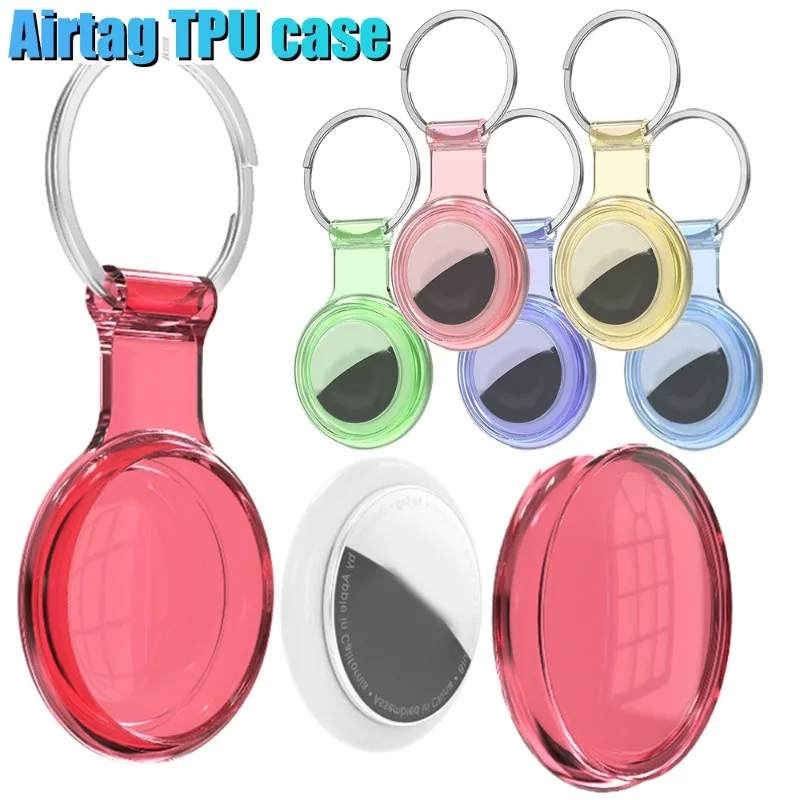 5-1Pcs Clear Hard Shell Keychain for Apple Airtag Holder Fully Sealed Waterproof Protective Cover for AirTag Key Ring Color Case