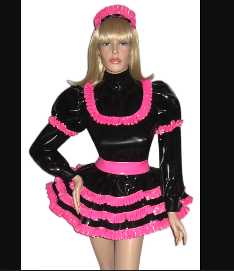 

Lockable Sissy Dress Sexy Maid Black PVC Apron Long Sleeve Middle Neck Role-playing Costume Customization