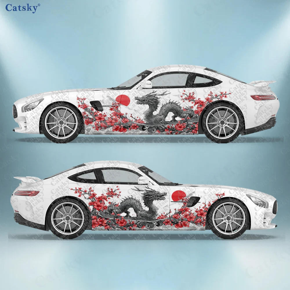 

2 шт. наклейки на боковые части автомобиля с изображением горы Фудзи и дракона, самоклеящиеся, из ПВХ, водонепроницаемые и устойчивые к царапинам, аксессуар для автомобиля, подарок.