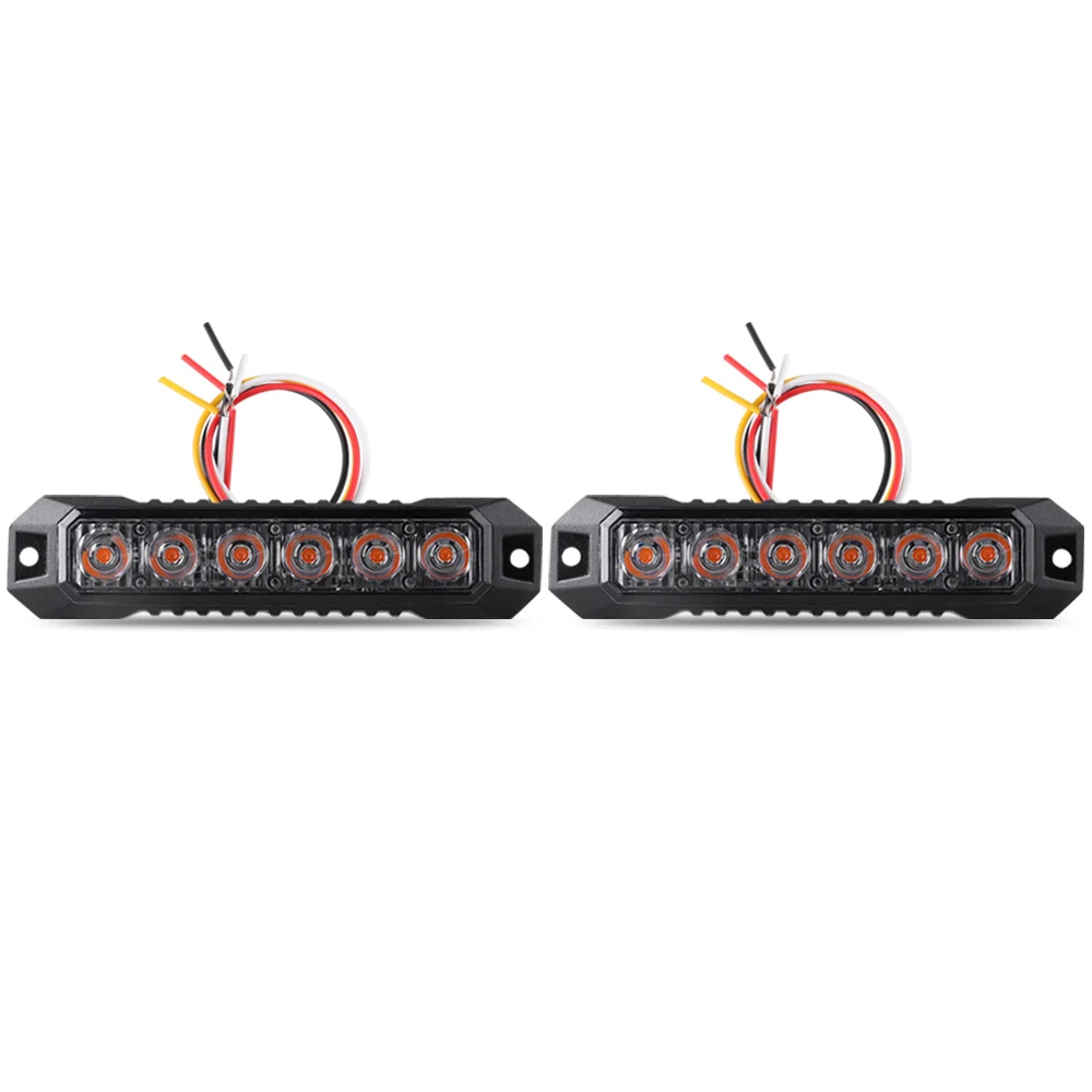 2PCS 6-LED Strobe Warning Light for Emergency Vehicles - High-Intensity, Waterproof IP65, Multi-Mode Flashing