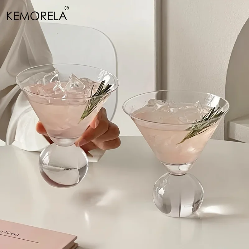 KEMORELA Martini-Glasbecher, 260 ml, kurzer Fuß, Perlen-Cocktailgläser, Tassen, dünnes Champagnerglas, transparente Weingläser