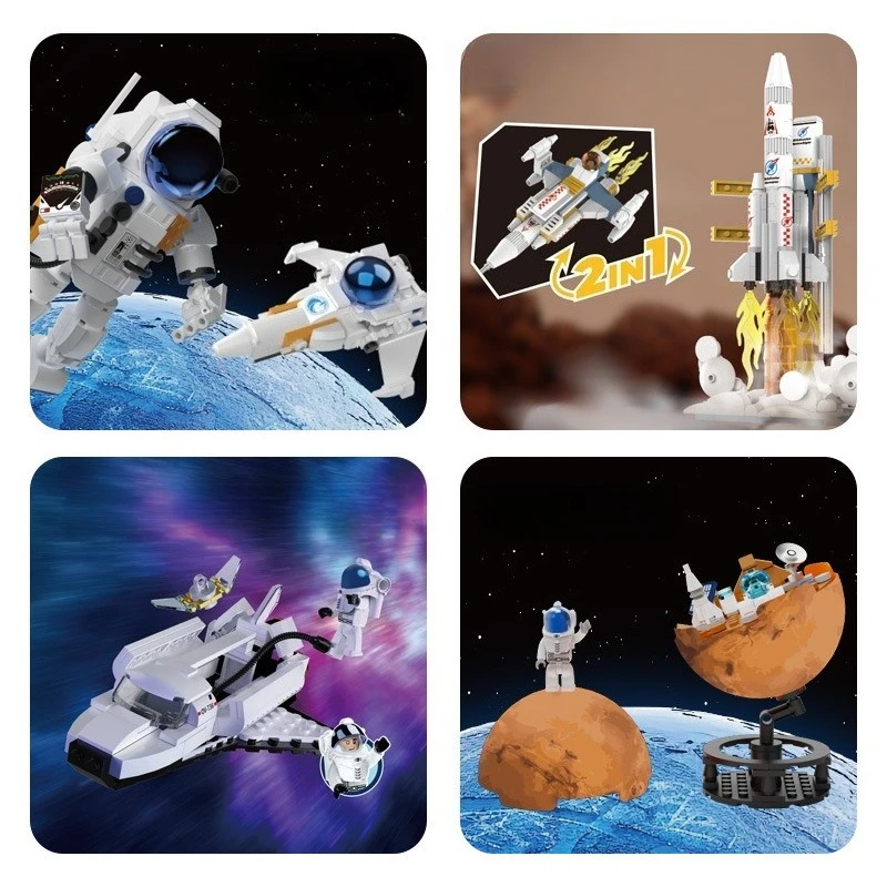 Klocki konstrukcyjne, zabawka do składania z drobnych elementów, model rakiety kosmicznej, astronauty, statku kosmicznego, zabawka dla chłopców