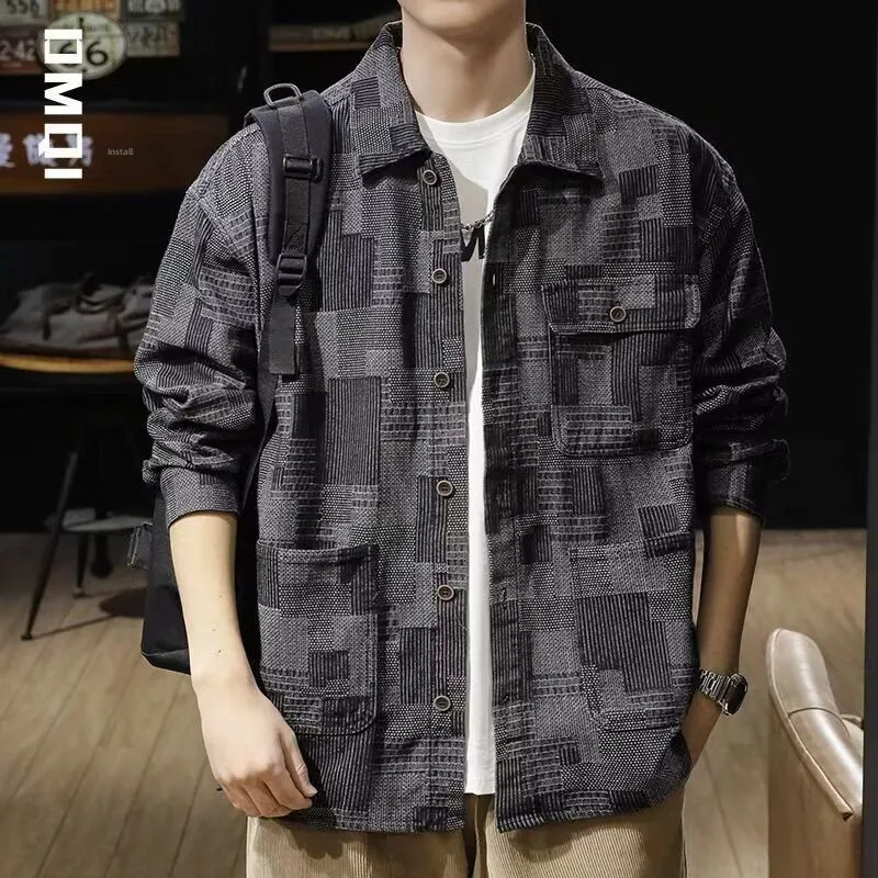 

New Men's Casual Loose irt Trendy Design Spring Autumn Wear Stand Fit Long Sve Classic Collar Versatile Outerwear