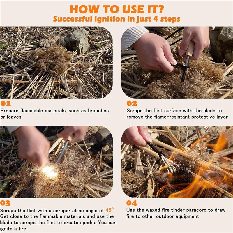 

Portable Wilderness Survival Flint Fire Magnesium Fire Starter Stick with Wooden Handle for Outerdoor Camping Fire Tool