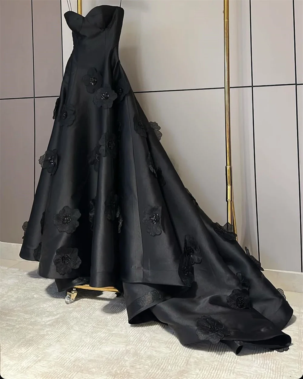 Vestido de baile noite cinta espaguete bola até o chão saias abertas volta drapeado apliques flor vestidos de ocasião sob medida árabe saudita