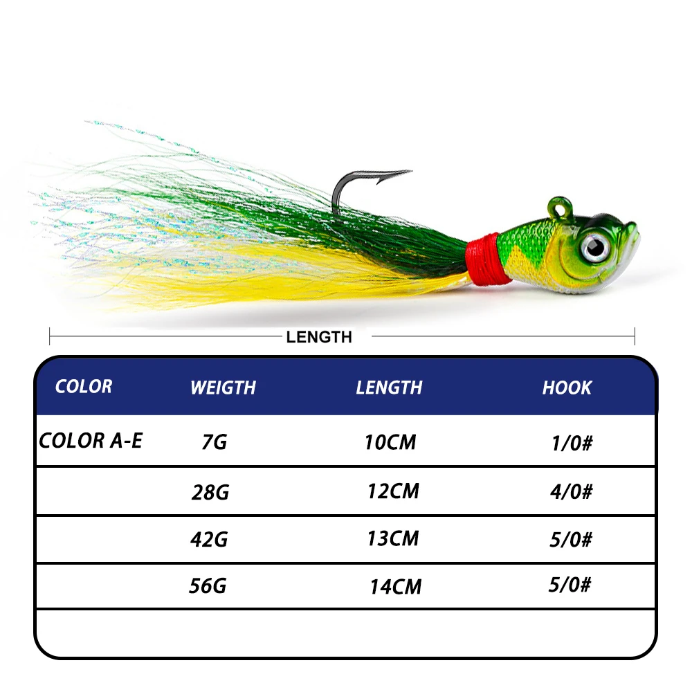 Metal Jig Fishing Lure 7-85g Vibration Bucktail jig Head Hook Fly Tying Materials Artificial Lures Fishing Hooks Fishing Tackle