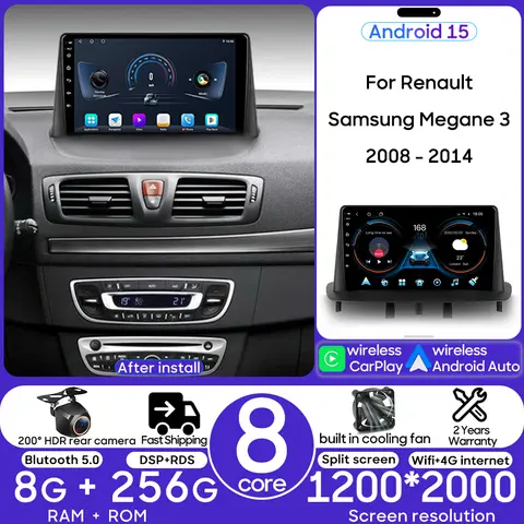 For Renault Samsung Megane 3 2008 - 2014 Android 15 Stereo Car Multimedia Video Radio Player GPS Navigation CarPlay Auto No 2din