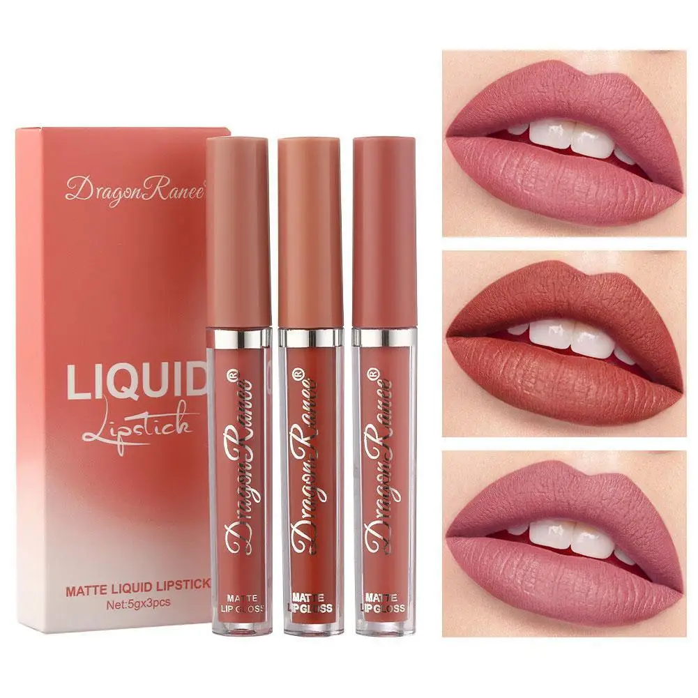 3 Colors Lip Glaze Set Velvet Matte Lip Gloss Waterproof Long Lasting Non Sticky Cup Natural Lip Tint Beauty Makeup Cosmetics