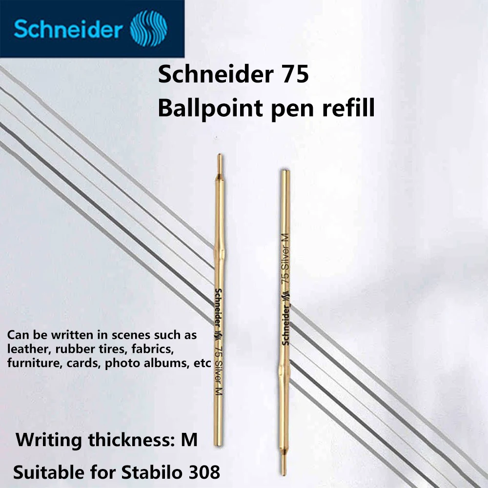 10pcs Schneider 75 Ballpoint Pen Refill Silver Metal Refill(tire Special Leather and Cloth) M/0.7mm Suitable for Stabilo 308