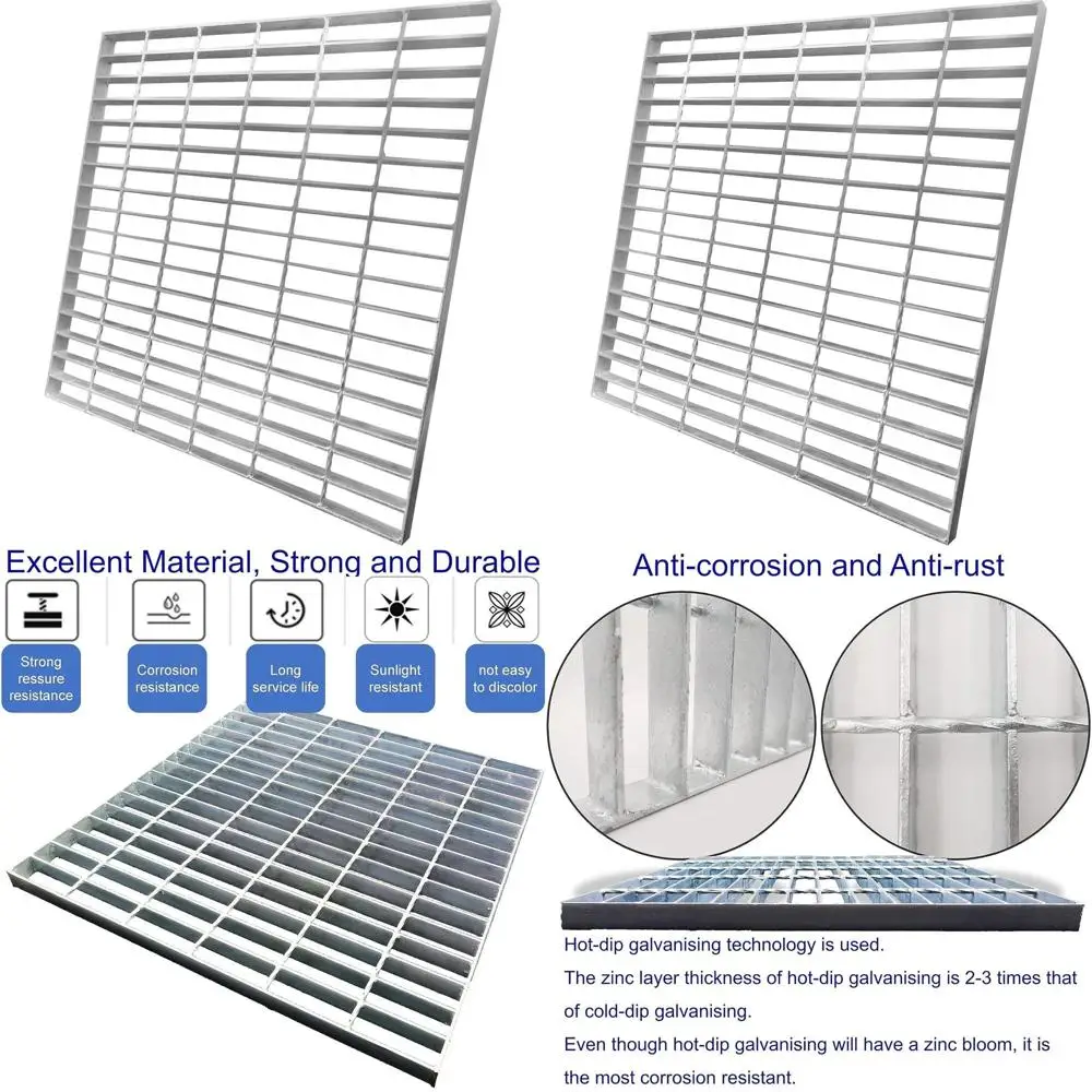 

Сверхмощная оцинкованная сливная крышка 24x24, наружная канализационная решетка класса B, серебряный квадрат для подъездных дорог и дворов
