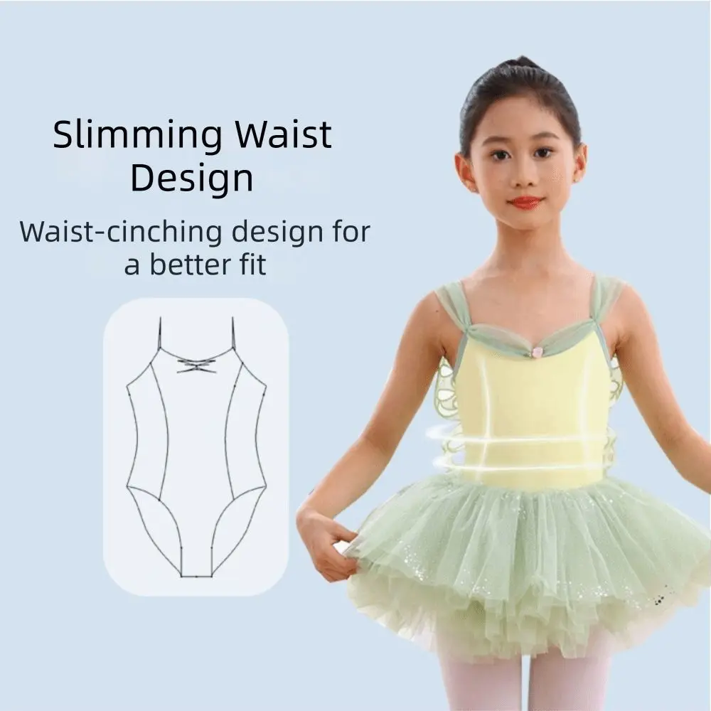 Ärmellose Ballett-Trikots für Mädchen, atmungsaktiv, mit Schmetterlingsmuster, ärmelloser Ballett-Overall, körperformende Übungstanzkleidung für Kinder – Detail 4
