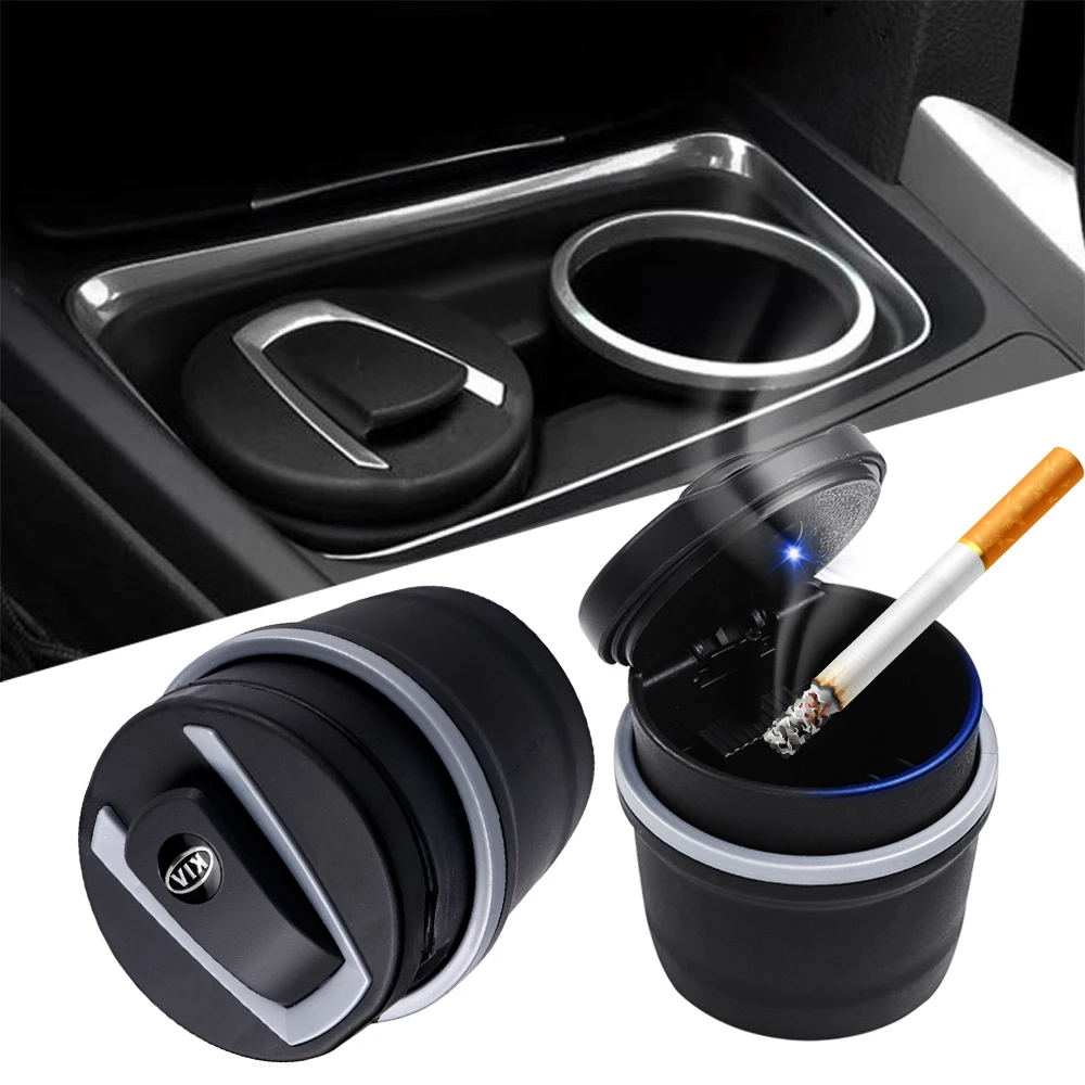 Cenicero LED para coche, taza de almacenamiento de cigarrillos ignífuga, accesorios para Kia Rio Picanto Sportage Niro Morning Ceed Sorento Optima