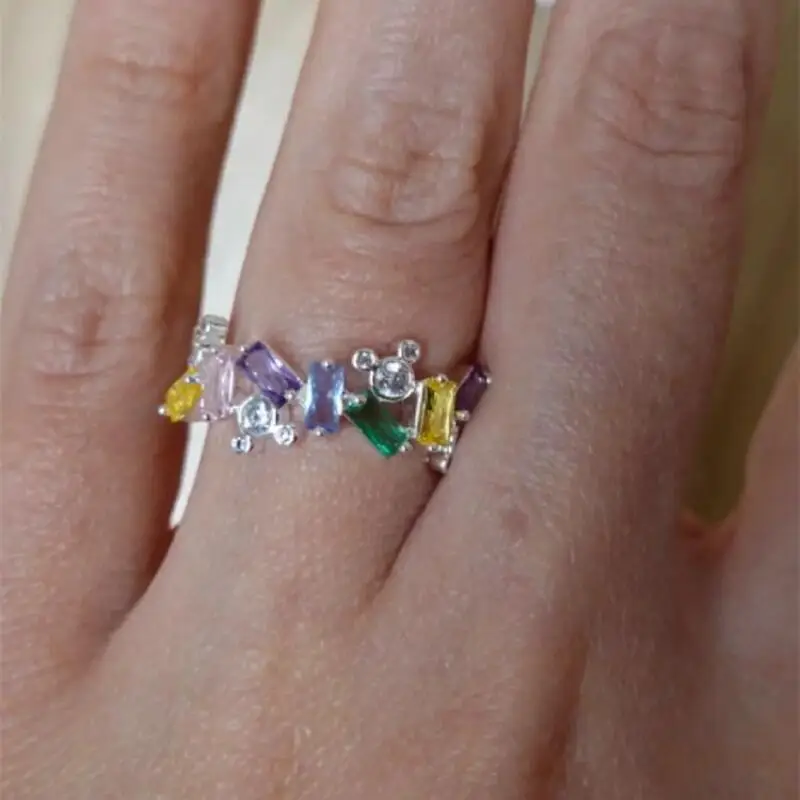 

Disney Mickey Mouse Girls Metal Cartoon No. 7 Closed End Creative Colorful Diamond Ring Pair Fashion Valentines Christmas Gift